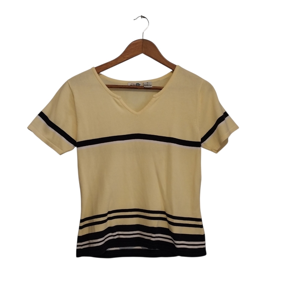 Vtg Paul Harris Design Size Small Preppy Y2k Yellow Navy Blue Short Sleeve Shirt